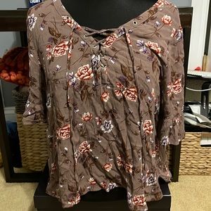 American Eagle Lace-Up Floral Blouse